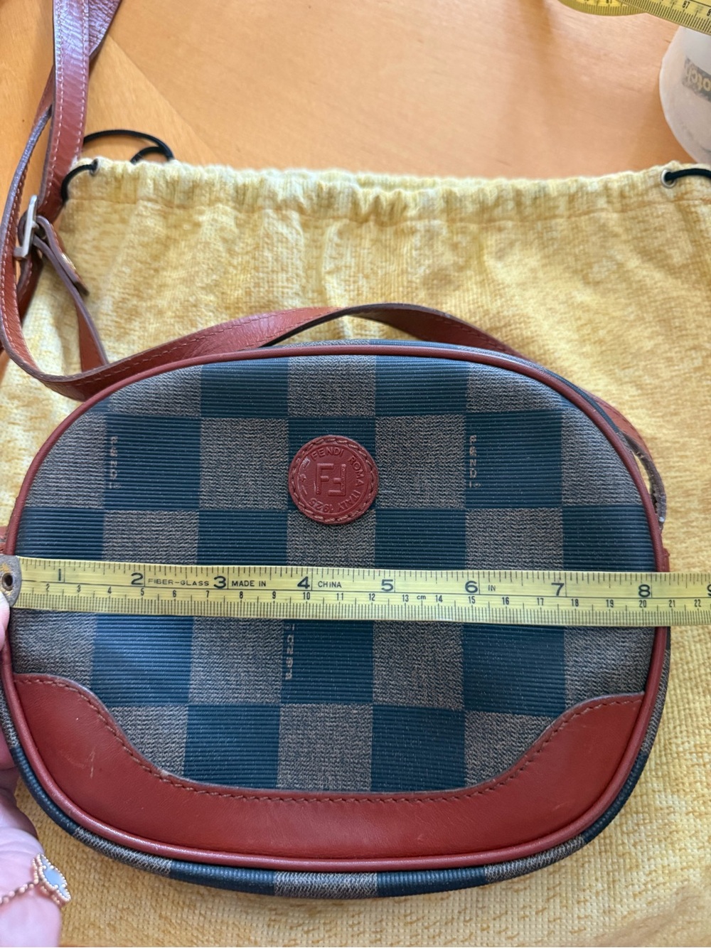 Vintage Fendi Roma 1925 Checkered Canvas and Leather Crossbody Bag with Dust Bag - Picture 11 of 12